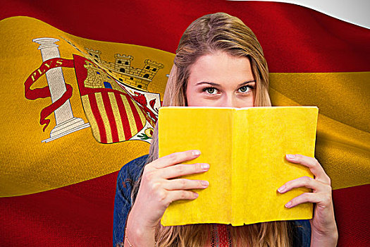合成效果,图像,学生,捂脸,书本,图书馆,电脑合成,西班牙人,国旗