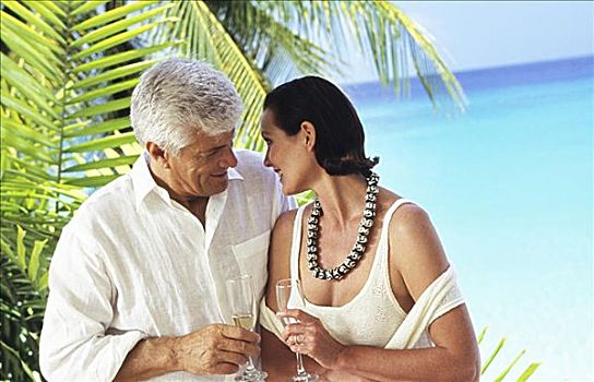 加勒比海,巴巴多斯,老年,夫妻,享受,美女,热带环境