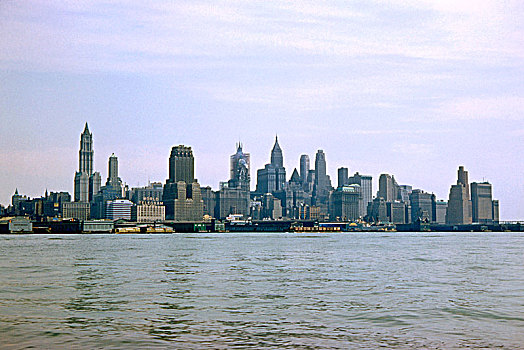 天际线,金融区,电池,风景,哈得逊河,曼哈顿,纽约,美国,八月,城市,历史