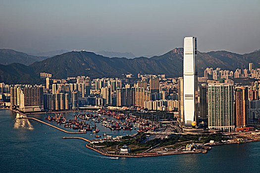 俯拍,城市,国际贸易,中心,西部,九龙,香港,中国