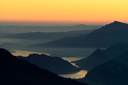 皇后,山,琉森湖,前景,布里恩茨,瑞士,欧洲