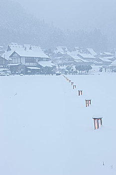 雪,元宵节,传统,房子,京都府,日本