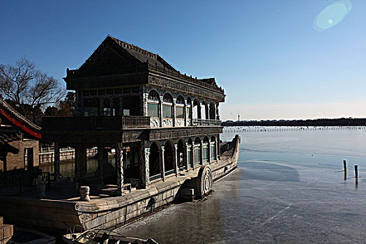 石舫,石船,昆明湖,颐和园,中国,北京,全景,风景,地标,传统