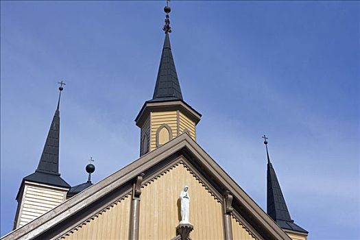 挪威,特罗姆瑟,屋顶,尖顶,小,圣母,教堂,座椅,天主教,主教