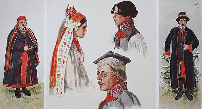 时尚,历史,衣服,服饰,波兰,19世纪,插画,欧洲