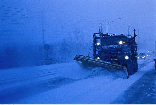 卡车,铲,雪,黄昏,多伦多,安大略省,加拿大
