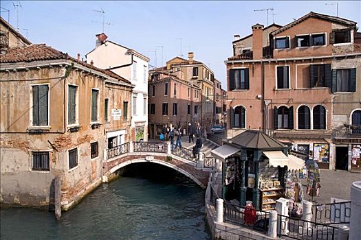 运河,桥,草原,威尼斯,威尼托,意大利,欧洲