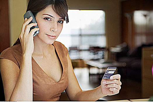 女人,手机,信用卡