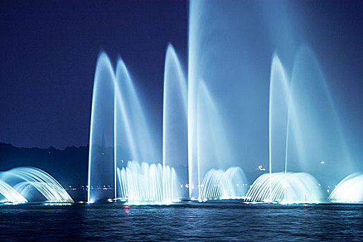 杭州西湖,音乐喷泉,夜景