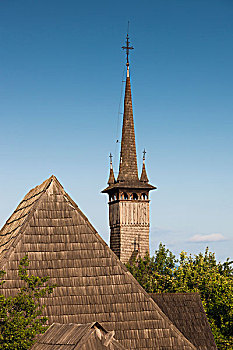 罗马尼亚,马拉穆列什,区域,拜亚,户外,乡村,生活,展示,传统,木质,教堂