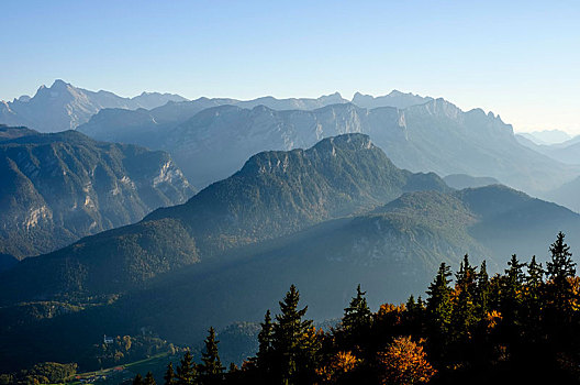 贝希特斯加登,阿尔卑斯山,左边,中间,秋天,国家公园,上巴伐利亚,巴伐利亚,德国,欧洲