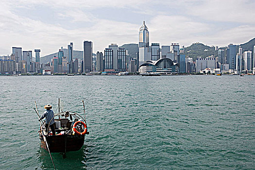 香港,天际线,渔船,港口