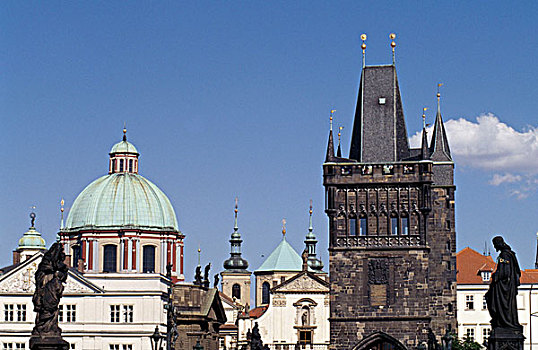 建筑,城市,旧城桥塔,布拉格,捷克共和国
