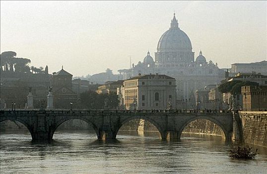 台伯河,桥,教堂大街,罗马,意大利,欧洲,世界遗产