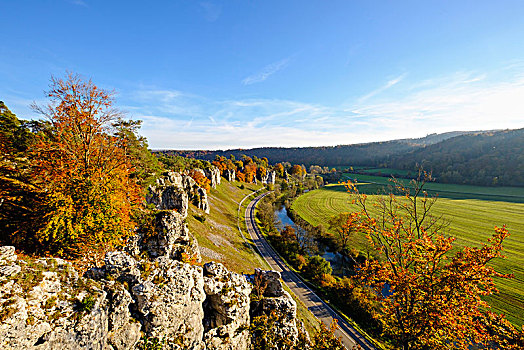 岩石构造,秋天,靠近,中间,弗兰克尼亚,巴伐利亚,德国,欧洲