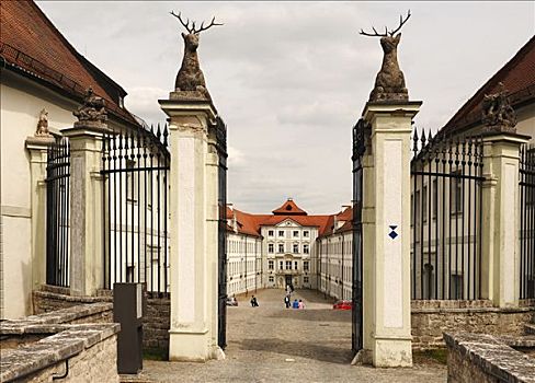入口,巴洛克,城堡,宫殿,上巴伐利亚,德国,欧洲