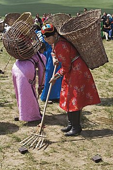 女人,石头,竞赛,那达慕大会,内蒙古,中国
