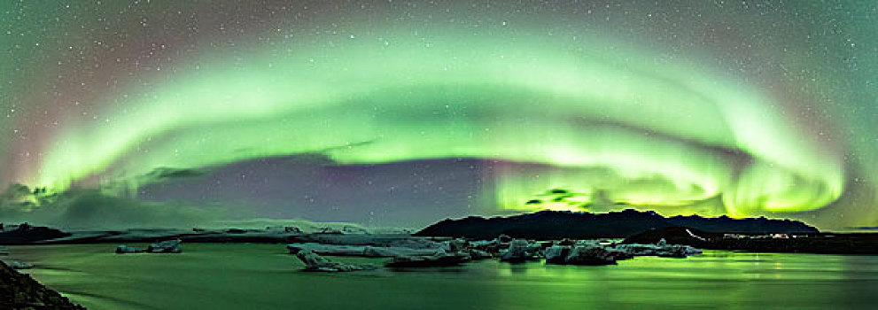 杰古沙龙湖,东方,冰岛,北欧,北极光,上方,冰河,泻湖