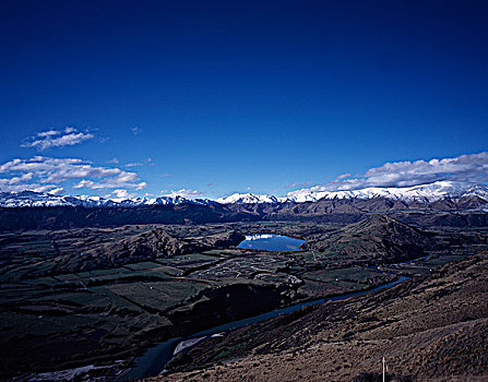 新西兰,南阿尔卑斯山,皇后镇,俯拍,山谷