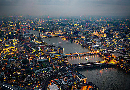 风景,泰晤士河,伦敦桥,千禧桥,圣保罗大教堂,黃昏,航拍,伦敦,英格兰,英国,欧洲