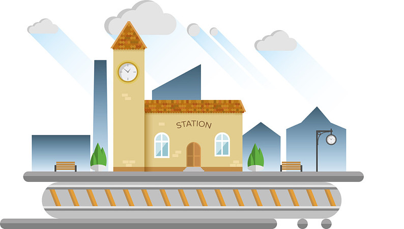 小镇,火车站,矢量,插画_高清图片_全景视觉