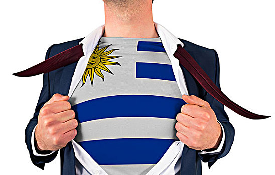 商务人士,打开,衬衫,揭示,乌拉圭,旗帜