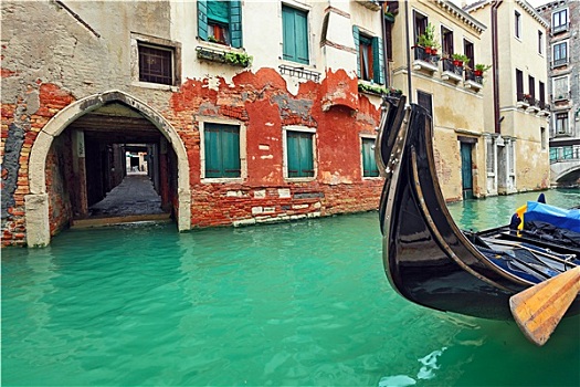 小船,运河,正面,特色,老,砖制建筑,威尼斯,意大利