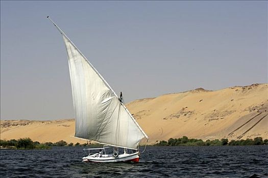 三桅帆船,传统,帆船,尼罗河,靠近,阿斯旺,埃及,非洲