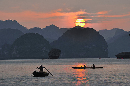 日落,上方,下龙湾,越南