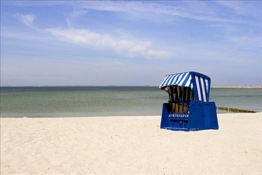 孤单,沙滩椅,海滩,吕根岛,梅克伦堡前波莫瑞州,德国,欧洲
