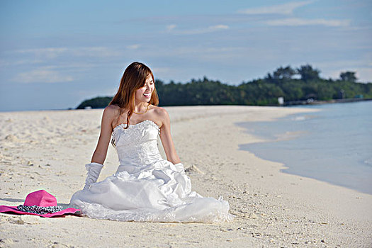 亚洲人,新娘,海滩