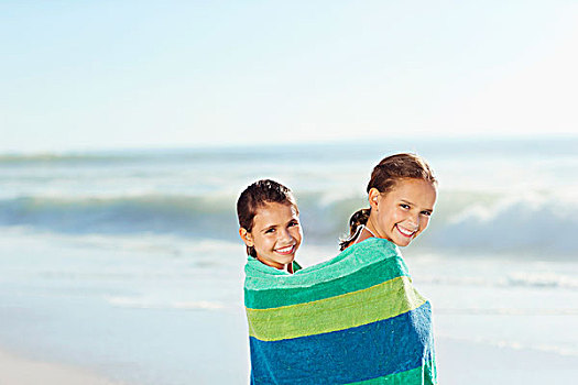 女孩,毛巾,海滩