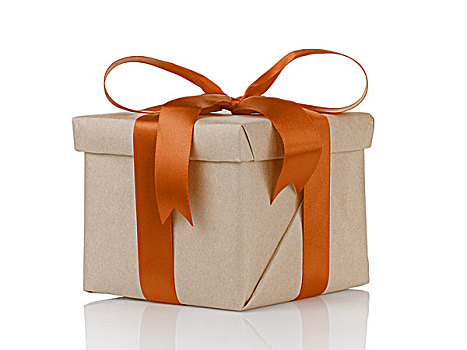 一个,礼物,圣诞节,盒子,包装,牛皮纸,纸,橙色,蝴蝶结,隔绝
