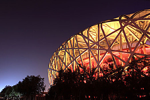 鸟巢,国家体育馆,建筑局部,夜景