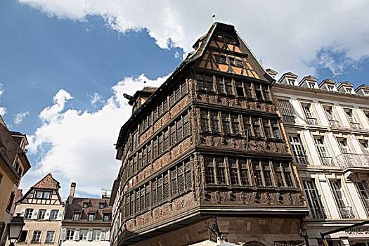 老,中世纪,哥特式,建筑,云,空中,斯特拉斯堡,法国