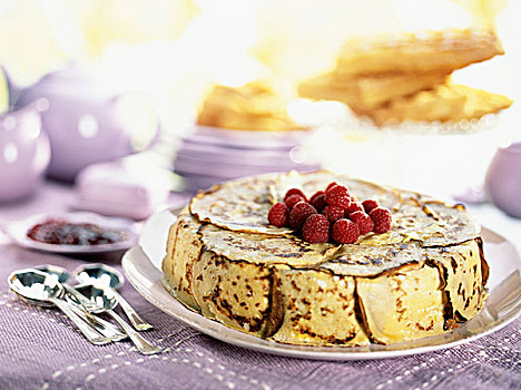 薄烤饼,树莓蛋糕