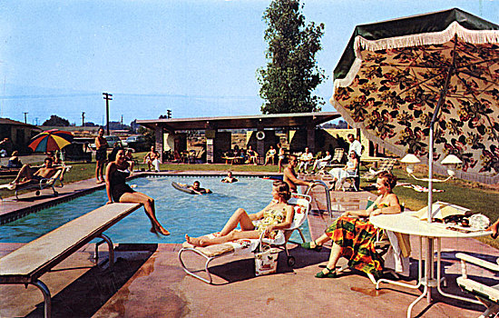 客人,放松,游泳池,20世纪,住宿,加利福尼亚,美国,艺术家,未知