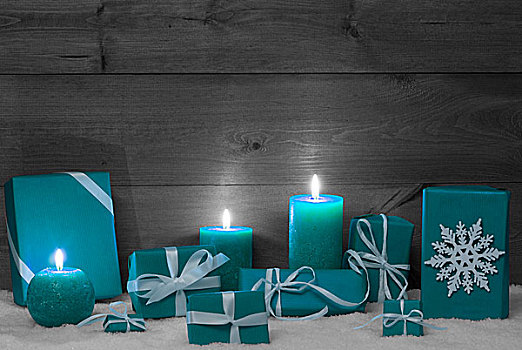 圣诞装饰,青绿色,蜡烛,礼物,雪