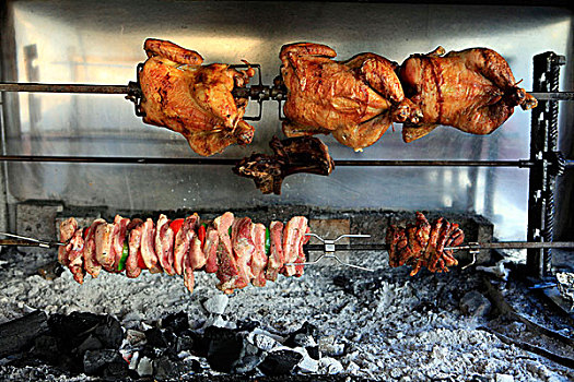 炭烤架,餐馆,克里特岛,希腊,鸡肉,猪肉,羊羔肉