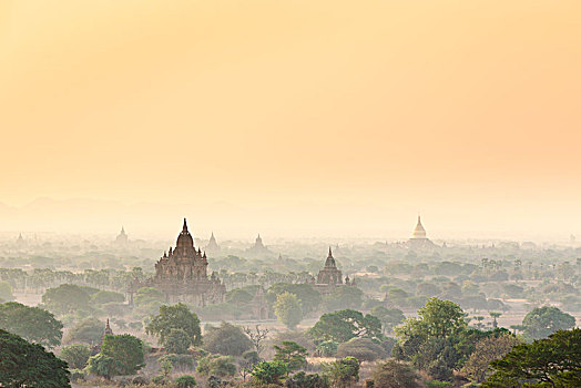 日出,塔,庙宇,佛塔,蒲甘,曼德勒省,缅甸,亚洲