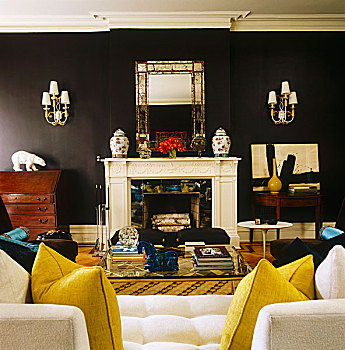 茄子,墙壁,客厅,蓝色,黄色,室内装饰品