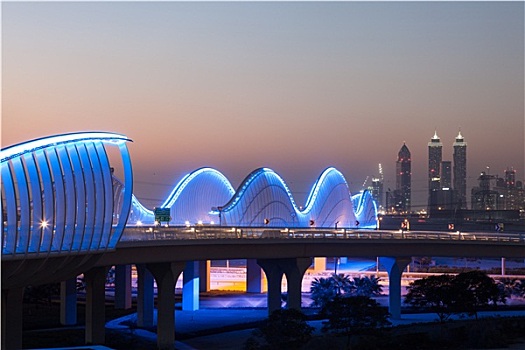 桥,光亮,夜晚,迪拜,阿联酋