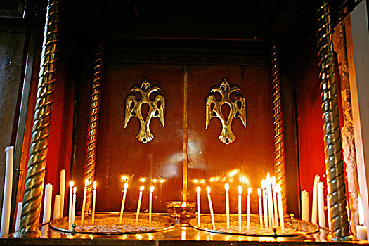 祈愿用具,蜡烛,巴拿吉亚,希腊,东正教,教堂,科孚岛,城镇,欧洲