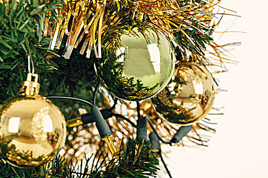 装饰,圣诞树,黄色,绿色,球