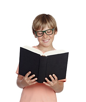 男童,读,书本,眼镜