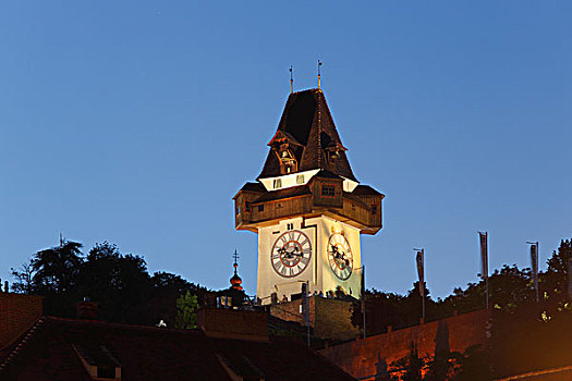钟表,塔,城堡山,城堡丘陵,格拉茨,施蒂里亚,奥地利,欧洲