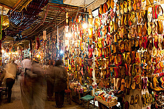 摩洛哥,人,正面,鞋,货摊,露天市场,马拉喀什