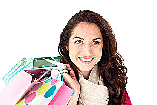 微笑,西班牙裔女性,拿着,购物袋