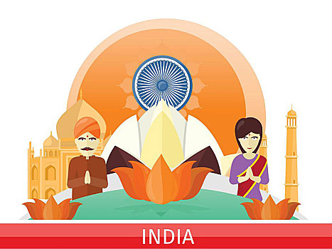 印度,旅行,海报,旅游,设计,魅力,时间,地标,印度人,传统服饰,泰姬陵,荷花,标识,构图,著名地标建筑
