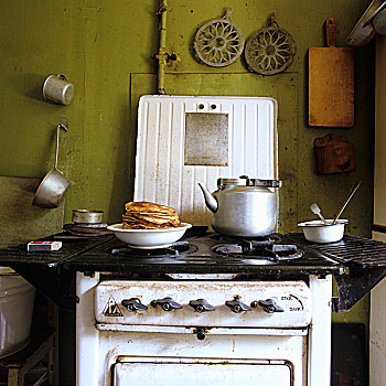 盘子,新鲜,烹饪,薄烤饼,壶,20世纪50年代,炊具,简单,厨房